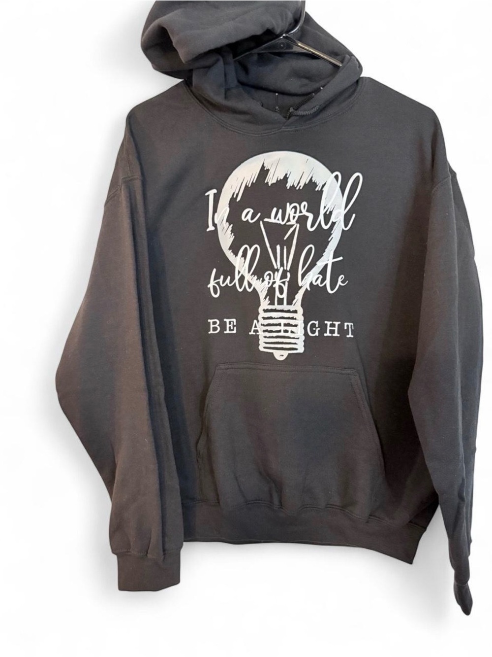 Gildan Black Hoodie with White Lightbulb Graphic